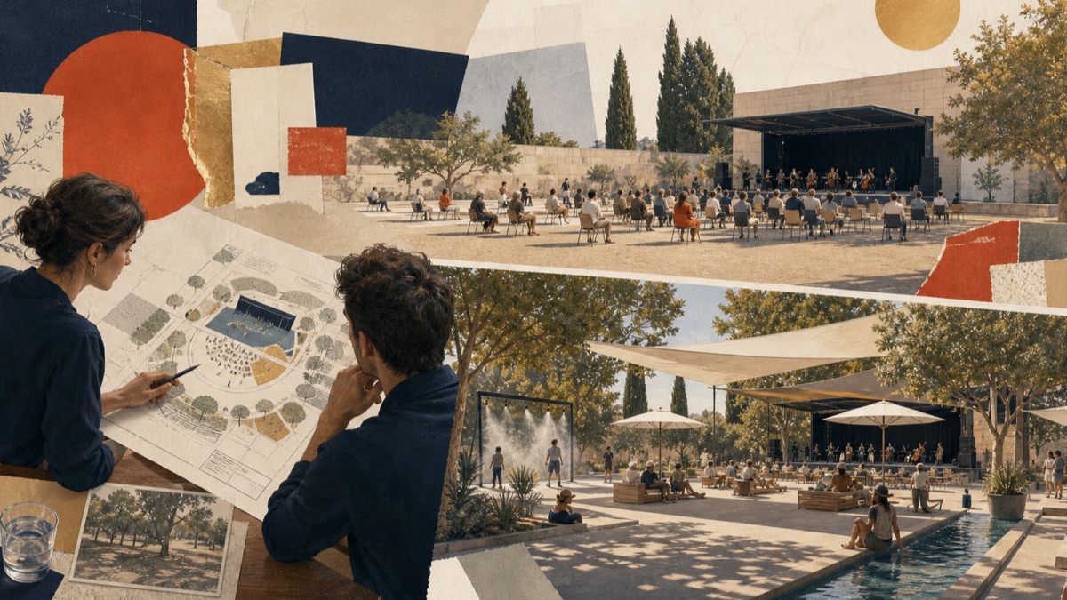 Collage éditorial comparant un événement culturel extérieur et sa version adaptée à la chaleur.
